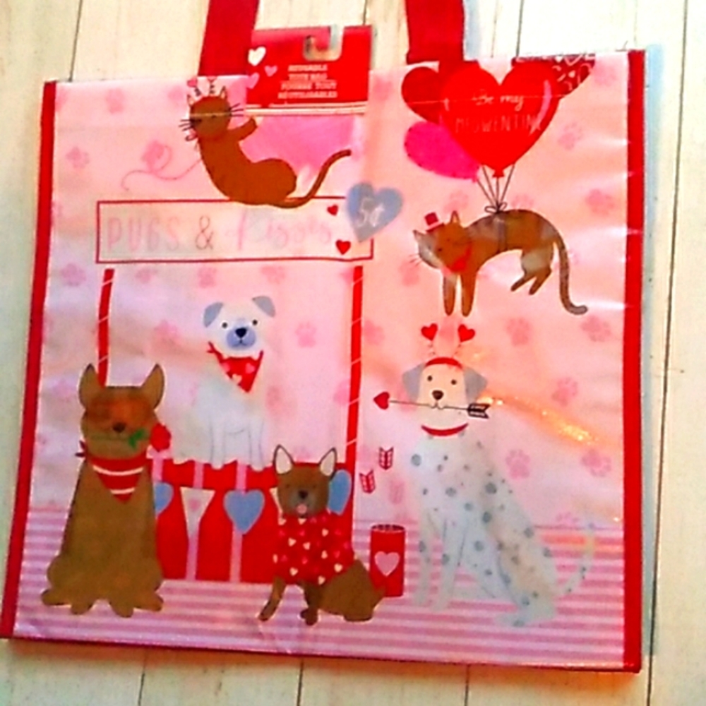 Pugs & kisses tote bag, dog and cat be my meowentine